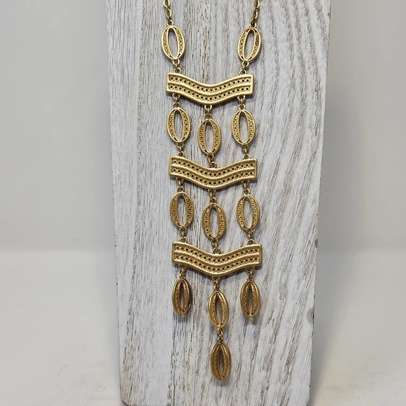 Stella and Dot Kimberly Gold Tone Lariat Statement Collar Necklace Layer Pendant - Picture 2 of 6